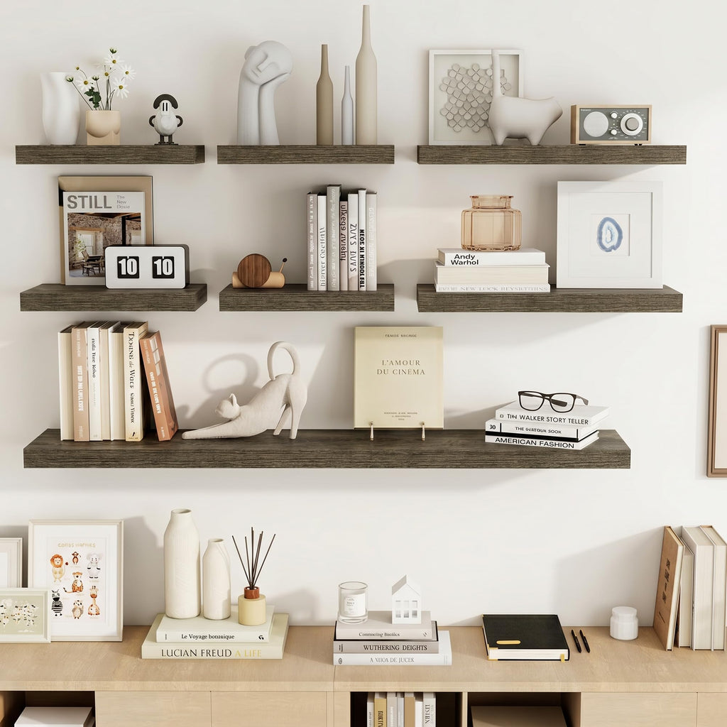 72in Floating Shelves, 9.25" Deep x 1.5" Thick Floating Shelves for Wall, Wooden Shelves, 1 Pack, Grey Oak