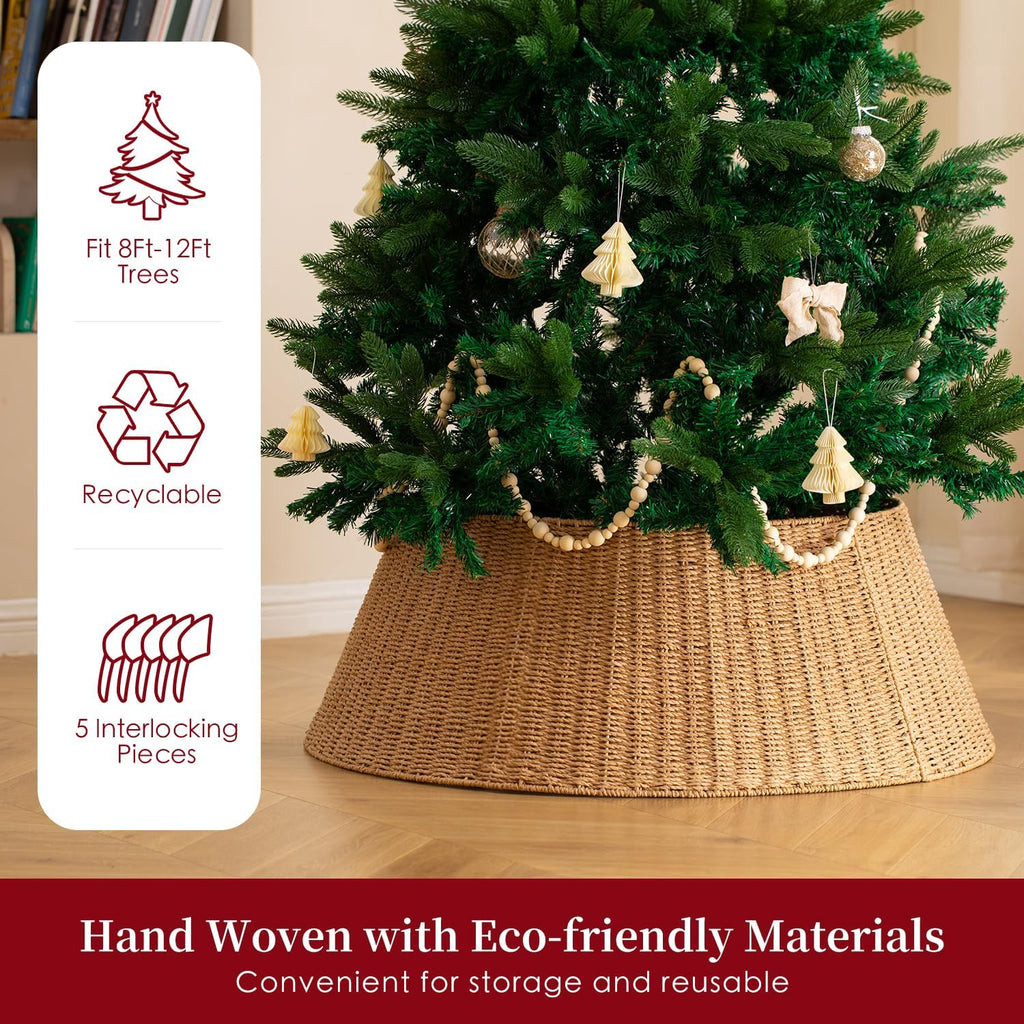 36in Extra Large Christmas Tree Collar - Wicker Woven Tree Collars for Artificial Trees - Large Rattan Rustic