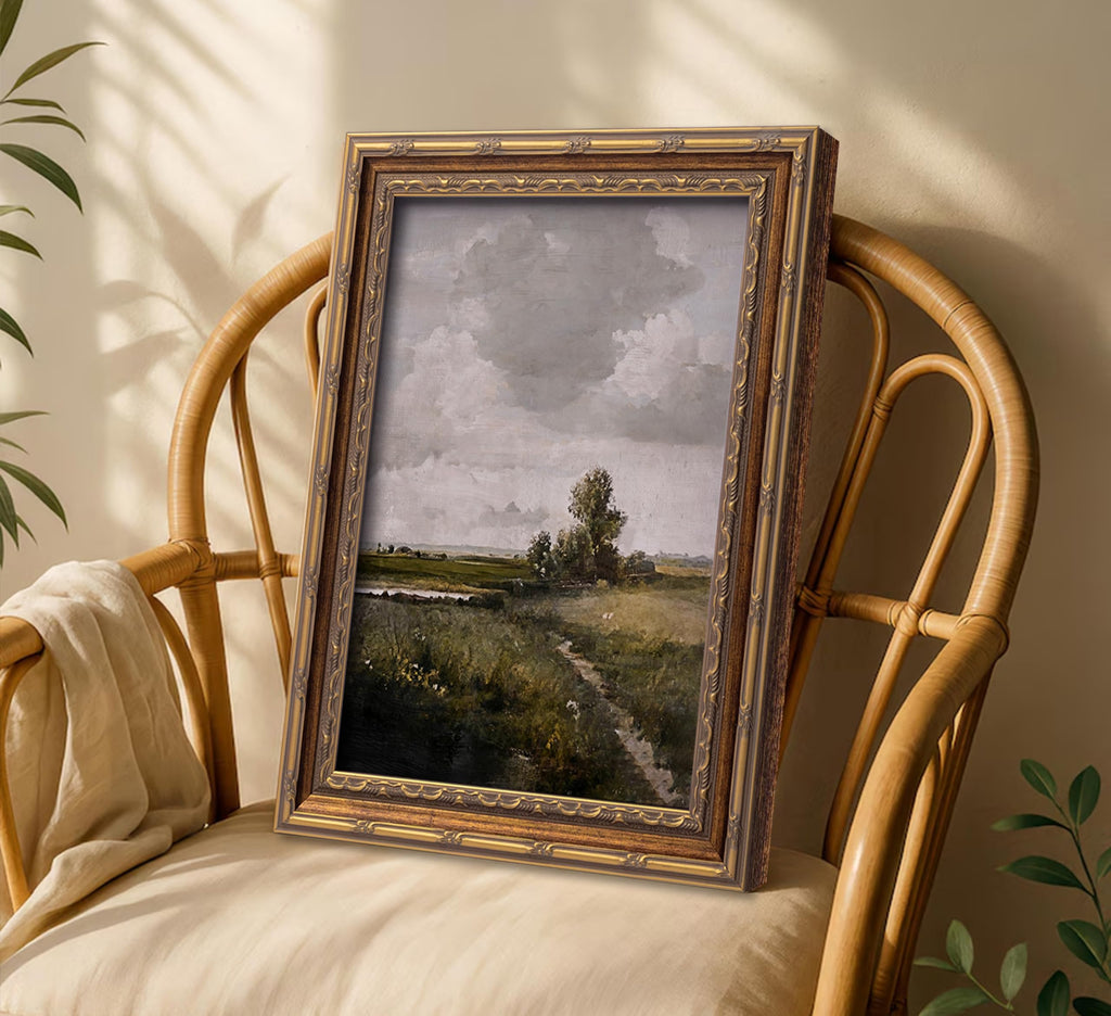 Vintage Gold Framed Rustic Landscape Wall Art Nature Landscape Canvas Wall Decor Cottagecore Poster Artwork Picture