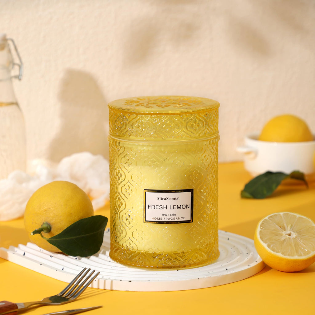 Lemon Scented Candles, 19oz Aromatherapy Candles Gifts for Women, Yellow Luxury Large Decorative Candles in Glass