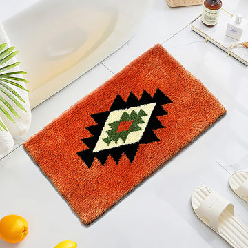 Boho Bathroom Rugs Coral Non Slip Geometric Bath Mat Fluffy Soft Absorbent Bath Rugs Shower Sink Home Entryway