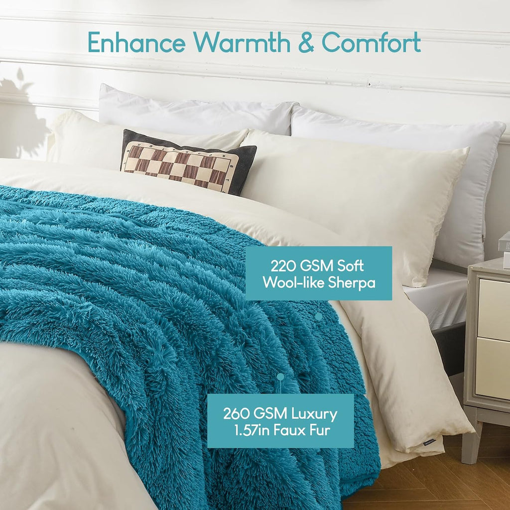Weighted Blanket 20lbs, Faux Fur Reversible Luxury Snugly Long Fur Warm Heavy Blanket 60x80 inches, Warm Elegant