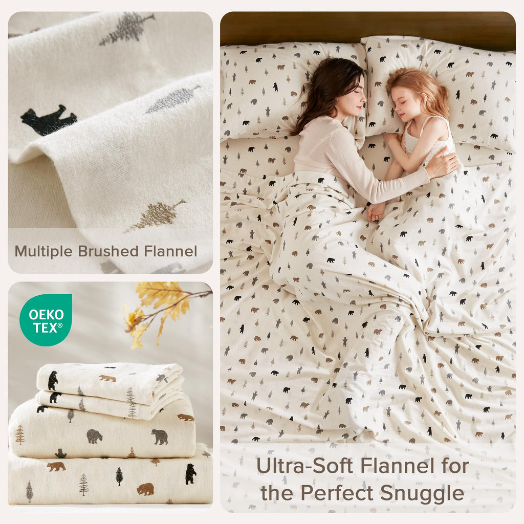 100% Cotton Flannel Sheets King Size Sheet Set, 4 Piece