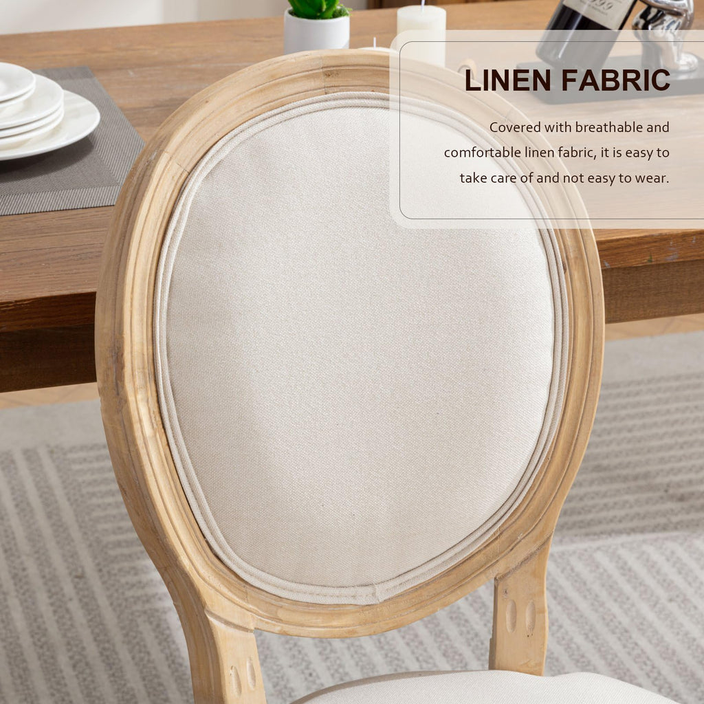 French Country Dining Chairs, Beige Linen, Set of 6