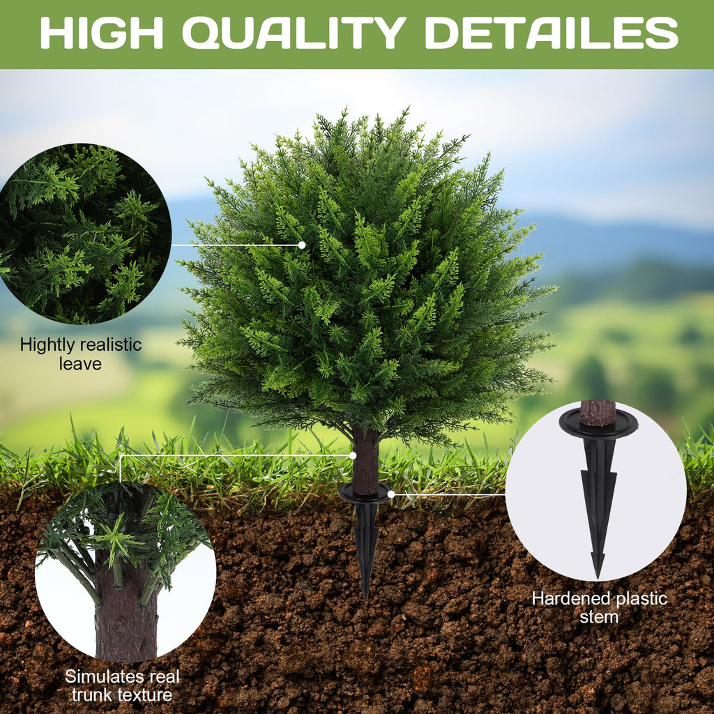 Set of 2 Artificial Cedar Topiary Ball Tree, 23" with Ground Spike