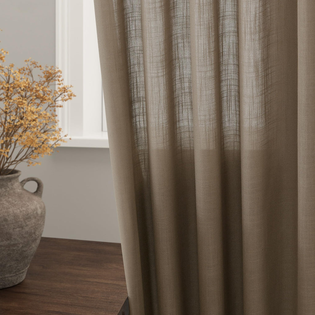 Extra Long Curtains 2 Panels 102 Inches Long Dark Taupe Back Tab Rod Pocket Light Filtering Semi Sheer Drapes Cotton