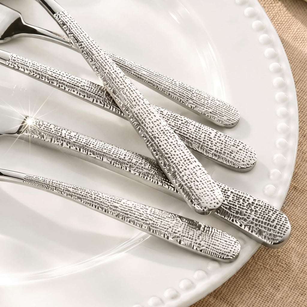 Titanium Silverware Set for 4, 20 Pcs Hammered Silverware Set, Dishwasher Safe, Heavy Duty Forks Spoons Tableware