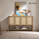 Rattan Sideboard Buffet Cabinet with Open Storage