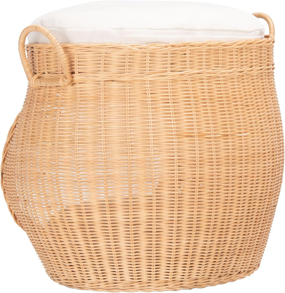 Coastal Rattan Cat Bed, 20.1" White/Honey Natural