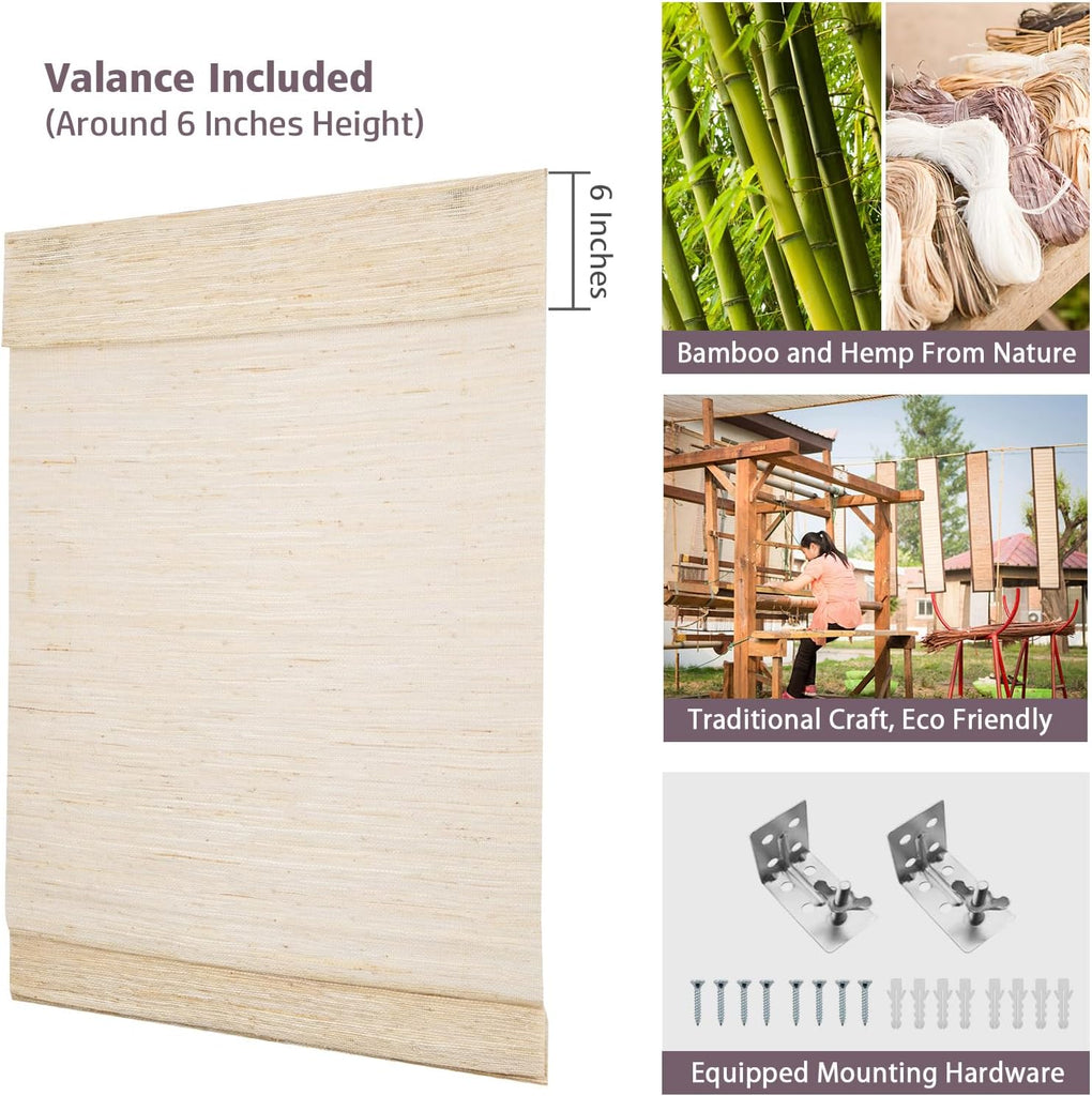 Bamboo Roman Shades, Cordless Custom Woven Wood Shade, Natural Light Filtering Natural Bamboo Shades for Doors