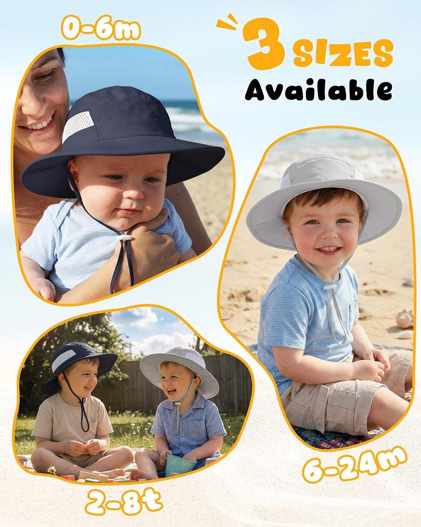 2 Pack Baby Sun Hat Infant Toddler Boys Girls Sun Protection Bucket Hat Wide Brim Summer Beach Hat