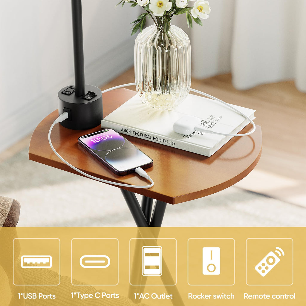 Floor Lamp with Table, End Table Lamp with Remote Control and Charging Station(USB A & Type-C & AC Port), 4 Color