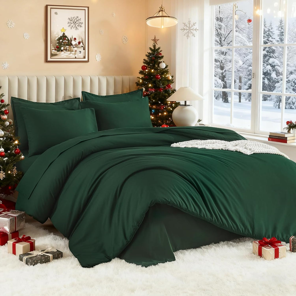 Litanika Queen Comforter Set Dark Emerald Green