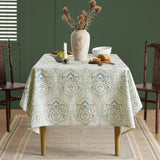 Vintage Blue Printed Tablecloths Rectangular: Floral Linen Farmhouse Table Cloth - Damask Patterned 