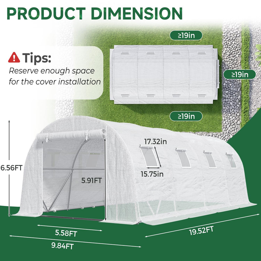 20*10*7FT Walk-in Tunnel Greenhouse, Galvanized Steel, White