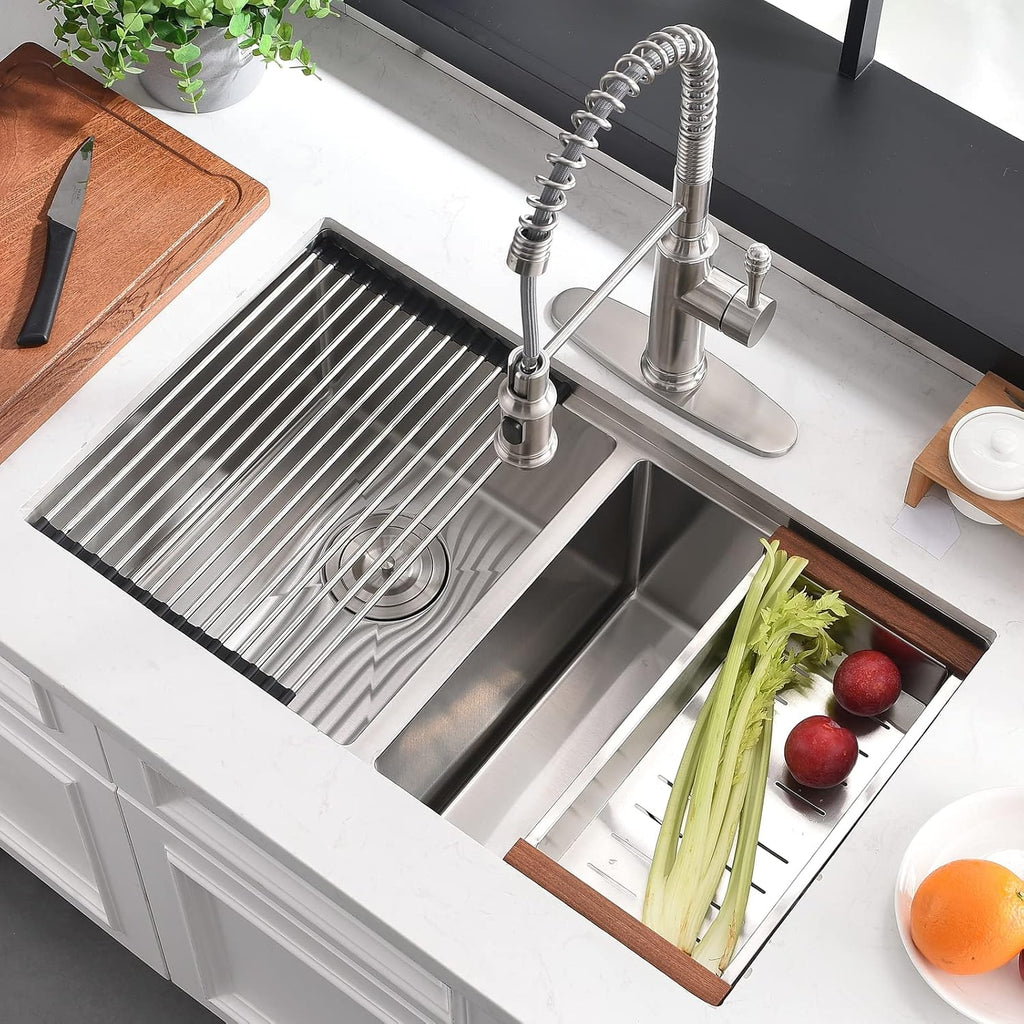 32x19 Inch Undermount Double Bowl Kitchen Sink | Workstation Design,16 Gauge Stainless Steel,10 Inch Deep
