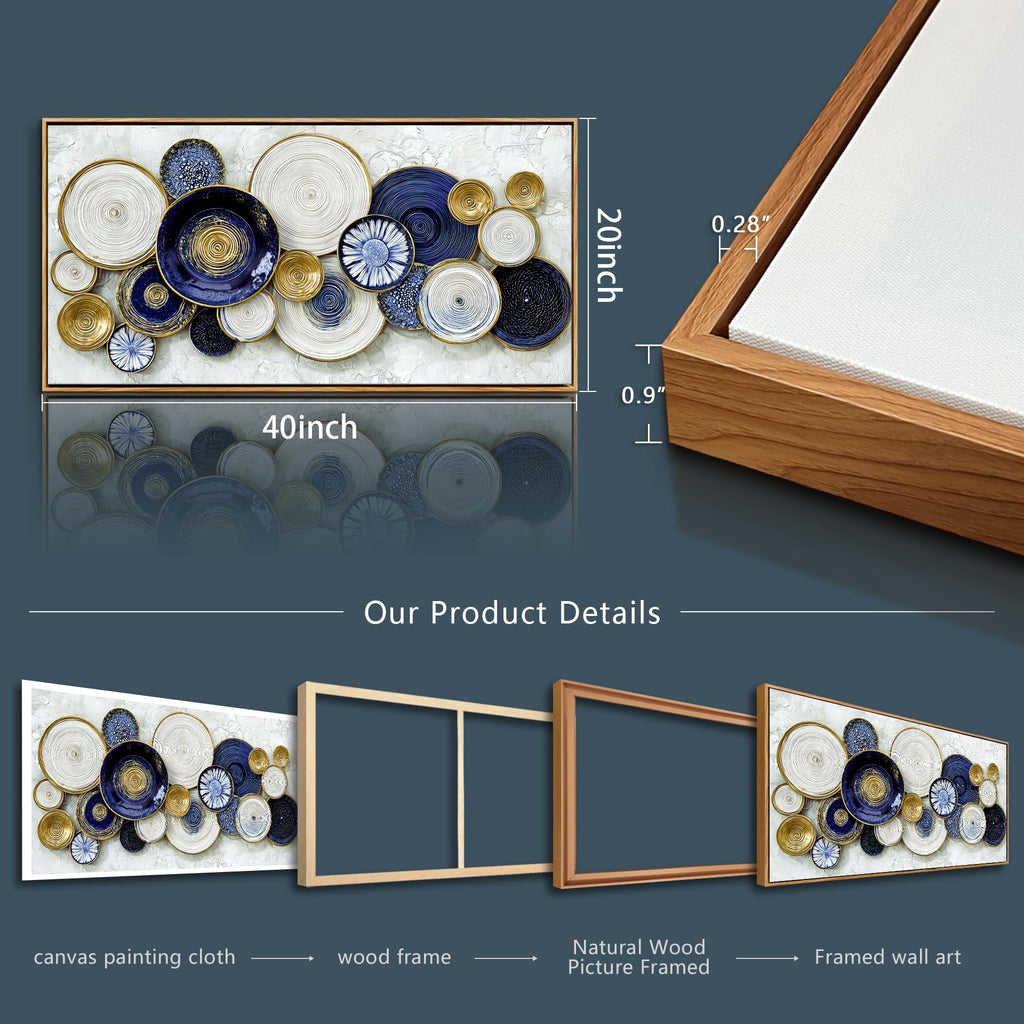 Canvas Wall Art Wall Decor Office Wall Decoration Blue Swirl Gold Trim Landscape Painting Abstract Pictures Artwork
