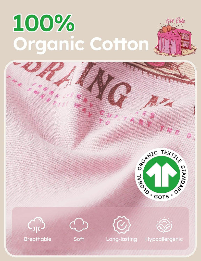Toddler Girl Pajamas 100% Organic Cotton 4 Piece Short Sleeve Summer Pajama Set Kids Pajamas Snug Fit Pjs Set