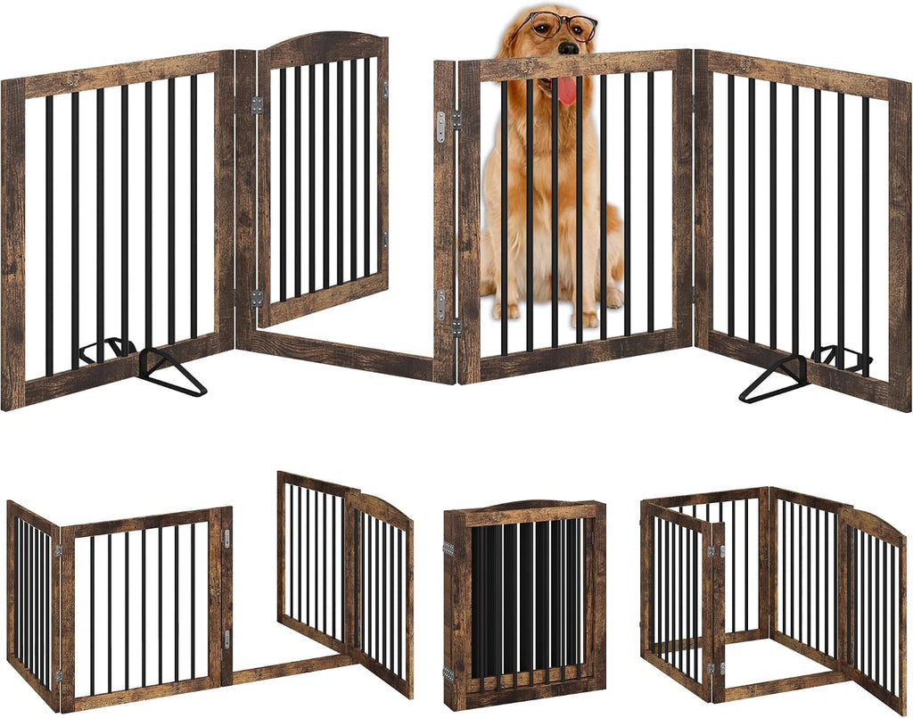96" x 30", No-Assembly Wooden Dog Gate with Door, Rustic Brown