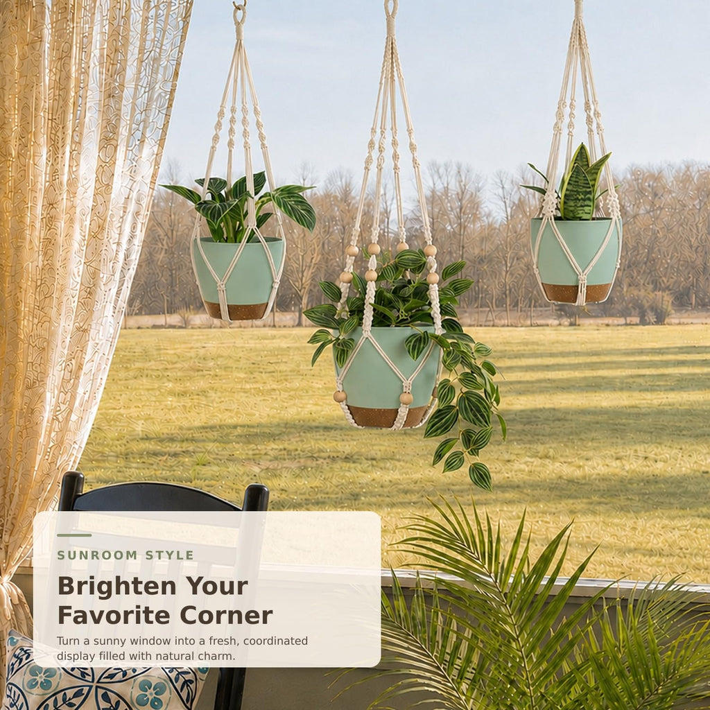 Self Watering Hanging Planters for Indoor Plants 3 Pack Macrame Plant Hangers with Drainage Holes Pots and Hooks