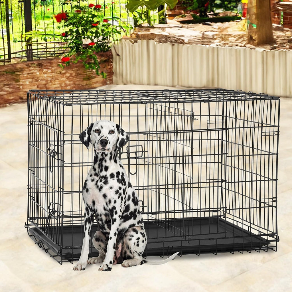 Dog Crate | 48" | Black | Foldable Metal Kennel with Double Doors, Secure Slide-Bolt Latches