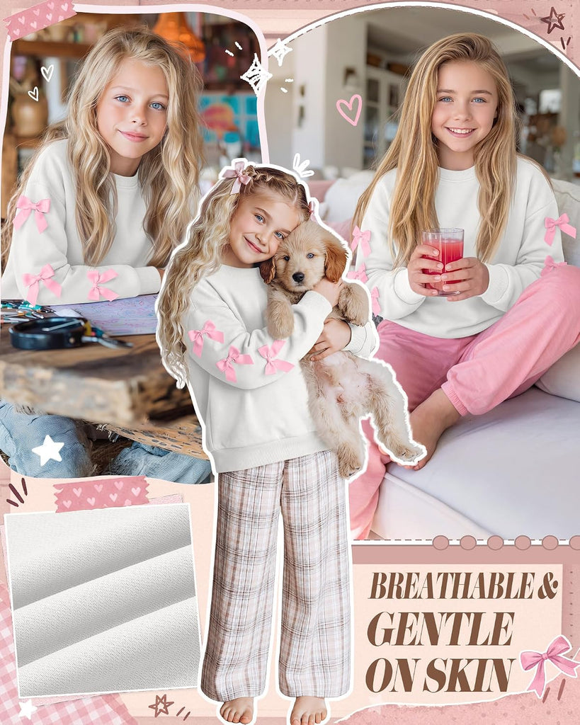 Girls' Bow Crewneck Long Sleeve Sweatshirt
