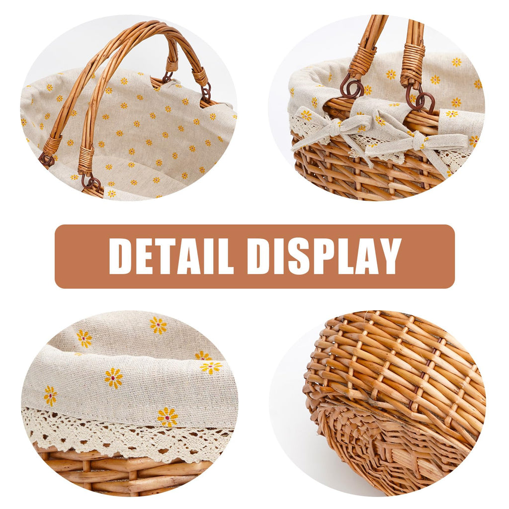 Good GAIN Wicker Picnic Basket w/Fold Handles, Willow Empty Baskets, Yellow