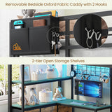 Bunk Bed with L-Shaped Desk,5 Storage Drawers and 2 Shelves Metal Twin XL Over Twin Bunk Bed with LED Lights and
