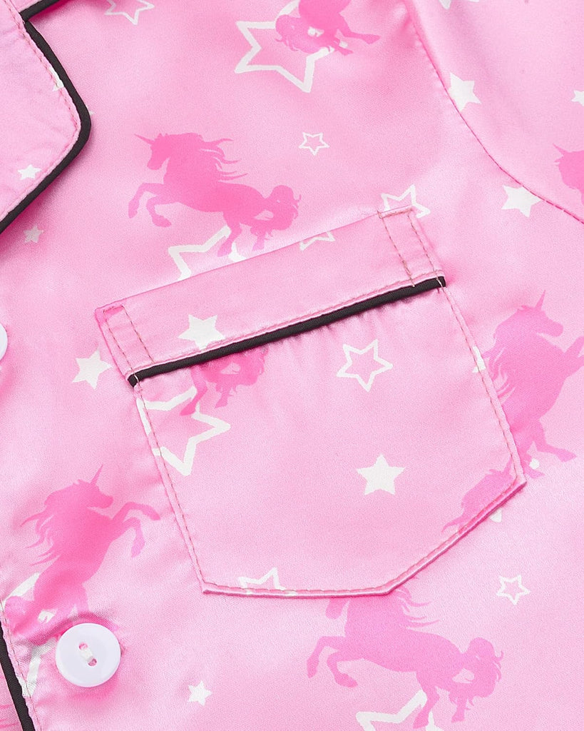 Satin Pajamas for Girls Silky Button-Down Sleepwear Unicorn Nightwear Loungewear PJS Clothes Set Gifts for Kids