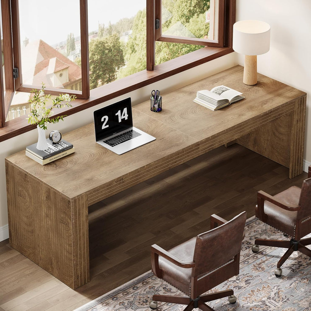 79-Inch Extra Long Desk, Two Person Double Desk, Wooden Long Computer Desk Writing Table, Natural Oak