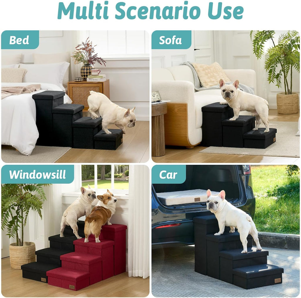 Dog Stairs with Storage, 16.7" H Wider Dog Steps, 3-Step