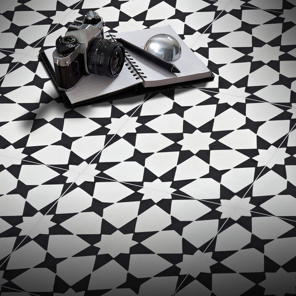 Medina Handmade Cement Tile in White and Black, 8"x8"