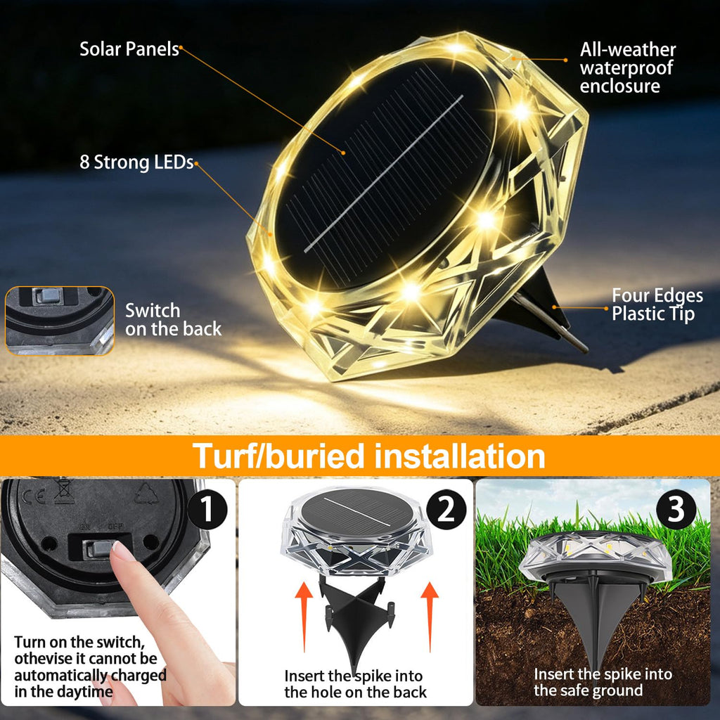 Solar Ground Lights Outdoor, 8 Pack IP68 Waterproof Solar Garden Lights Bright in-Ground Landscape Lighting
