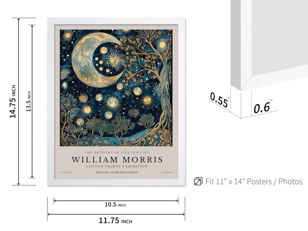 Art William Morris Poster - Moon and Stars Print - Flower & Night Sky Art - Botanical Design - Exhibition Print
