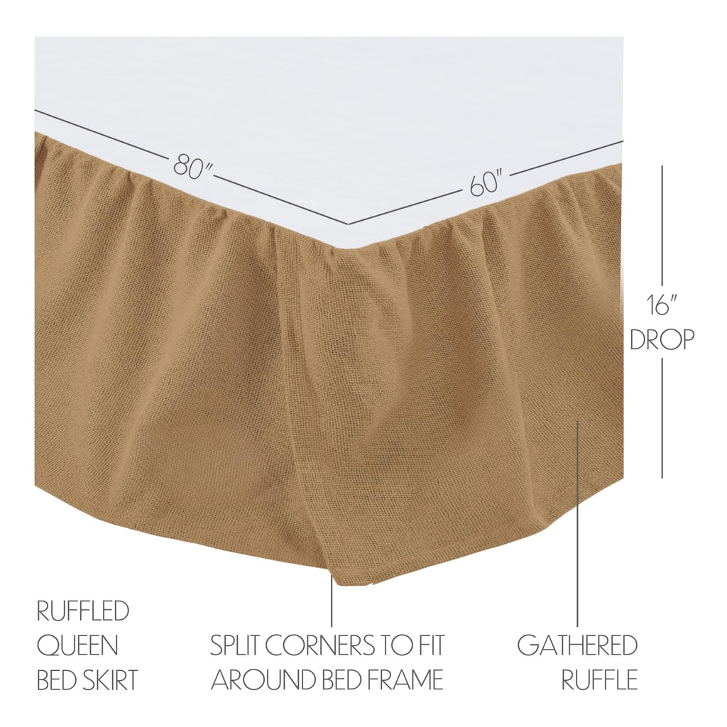 Burlap Solid Color Cotton Farmhouse Split Corners Gathered Bed Skirt, Natural Tan