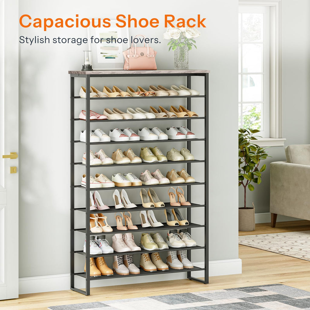 10-Tier Shoe Rack, 39.4" L Shoe Storage Organizer, Large Capacity Shoe Shelf for Closet, Front Door Entrance