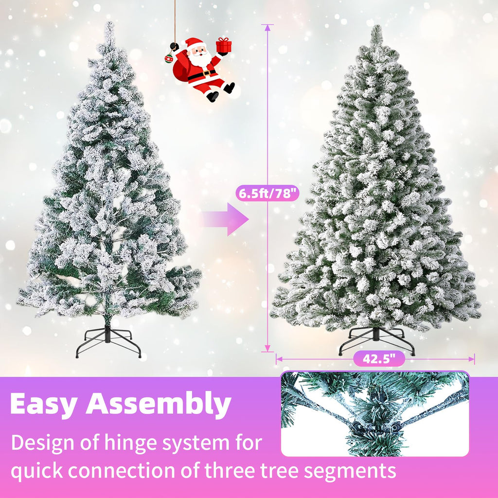 Pre-Lit Snow Flocked Christmas Tree, 6.5FT Decor