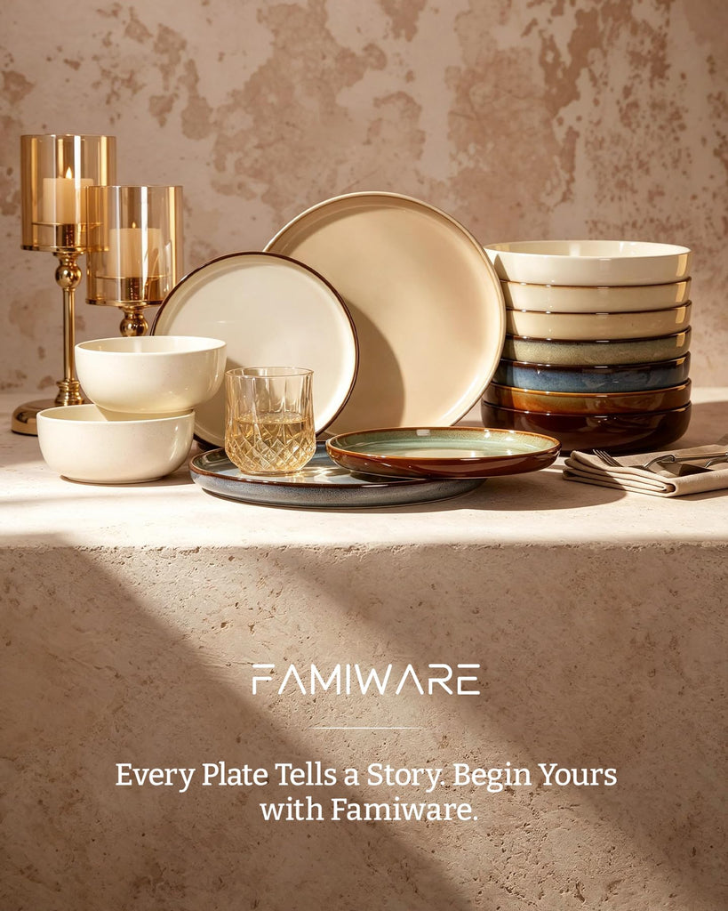 Milkyway 12-Piece Stoneware Dinnerware Set, Light khaki & Cocoa