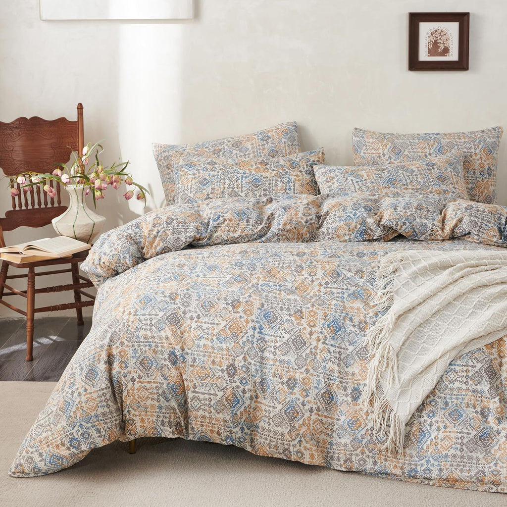Queen Comforter Set Boho Soft 3 Pieces Chic Retro Boho Print Bohemian Comforter for All Seasons Luxury Warmth Comfy