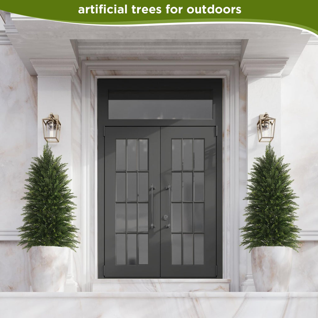 4FT Full Artificial Cedar Trees Set of 2 for Front Porch
