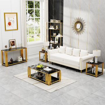 47" Luxury Gold Glass Coffee Table Set of 4
