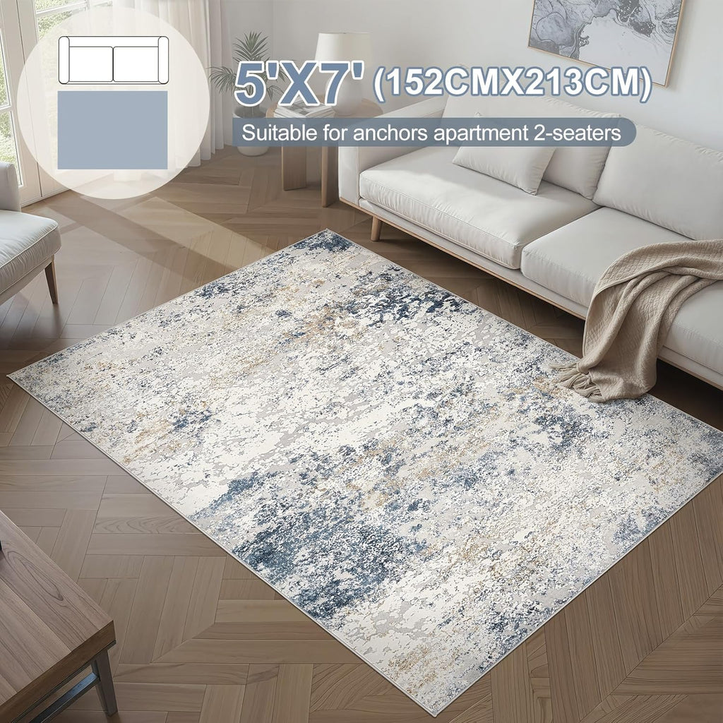 Area Rug Living Room Rugs - 5x7 Abstract Large Soft Indoor Washable Rug Neutral Modern Low Pile Carpet
