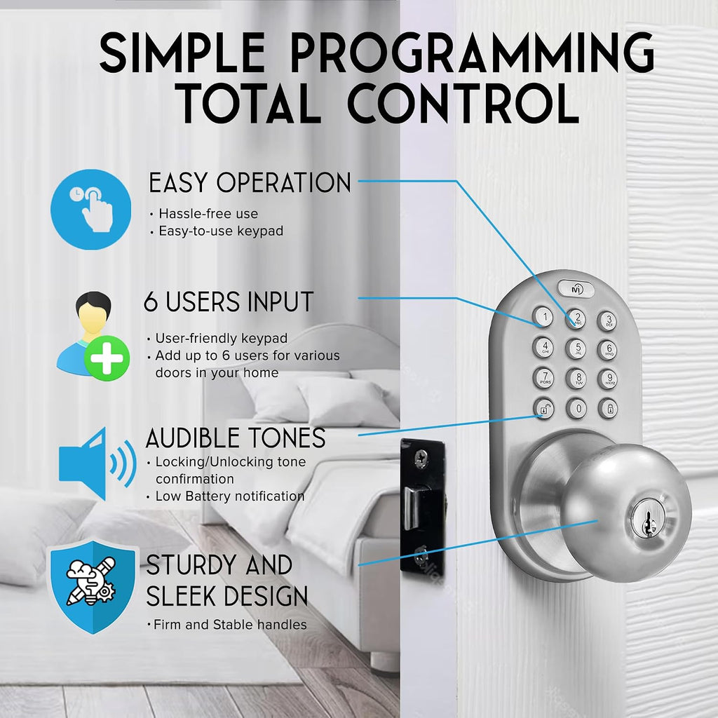 Digital Door Knob with Keypad - Keyless Entry Knob Lock with Code - Interior Door Keypad Lock s & Storage