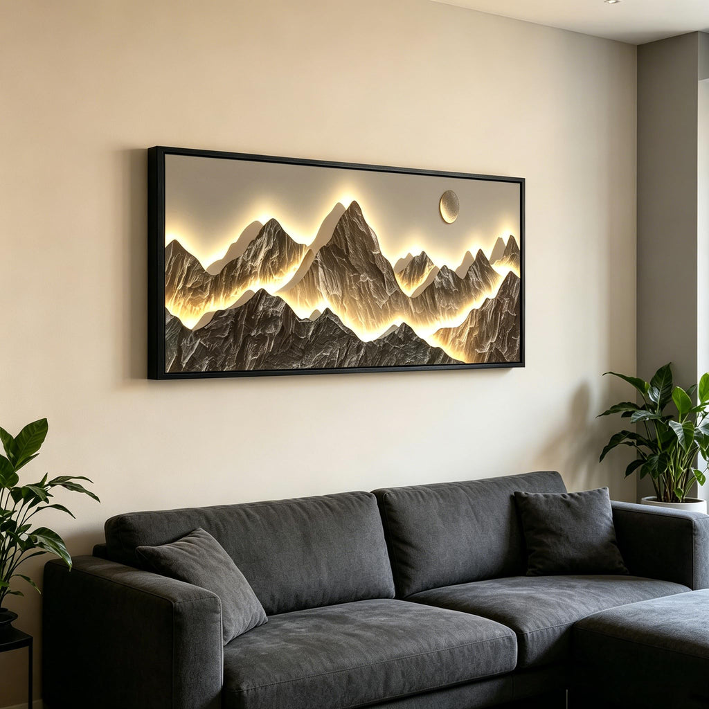 Large Framed Modern Mountain Wall Art Abstract Landscape Canvas Wall Decor