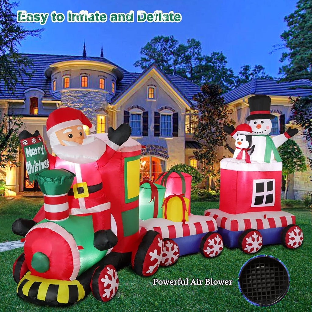 8 FT Christmas Inflatable Train with Santa, Snowman, Gift Boxes