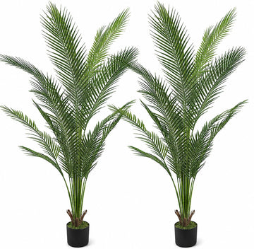 5FT Artificial Palm Trees 2-Pack, Faux Tropical Palm Plant with 18 Real Touch Trunks, Large Potted Faux Cycad Floor