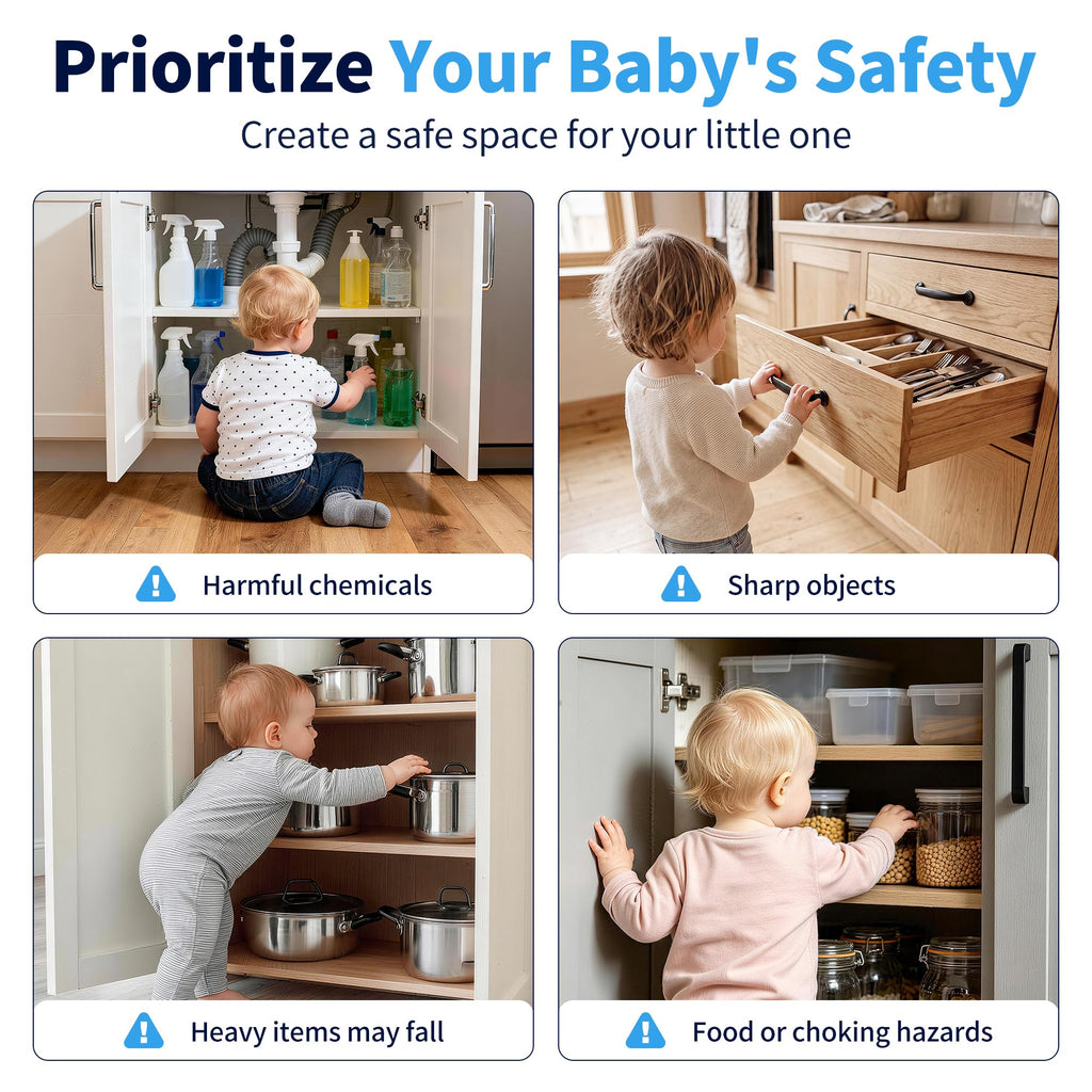Cabinet Locks Baby Proofing (12 Pack) - Child Safety Drawer Latches