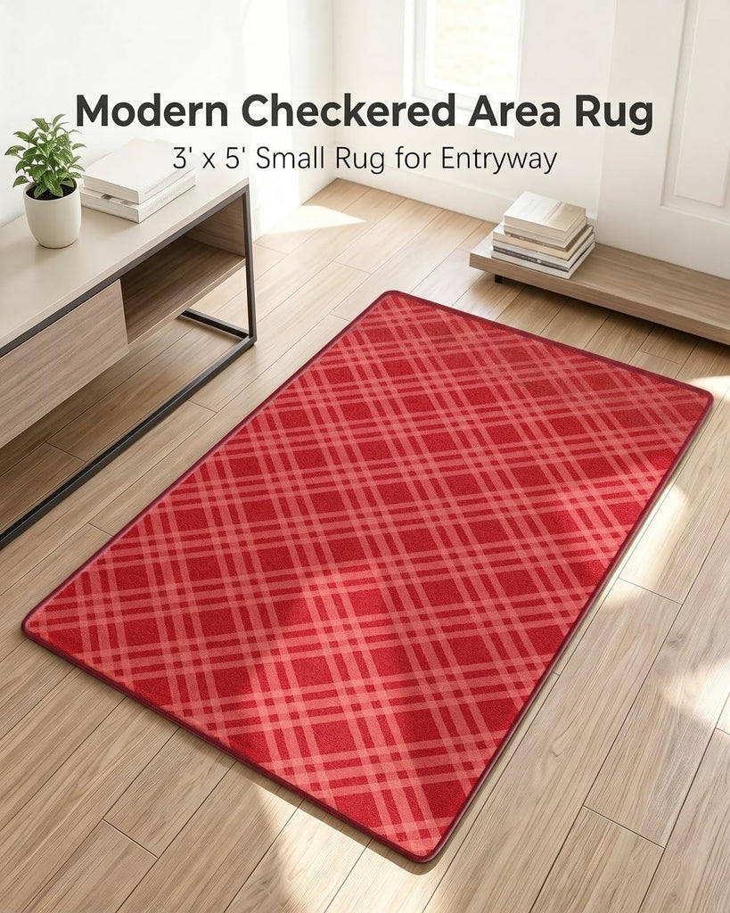 Red Checkered Area Rug Bedroom Dorm Office Living Room