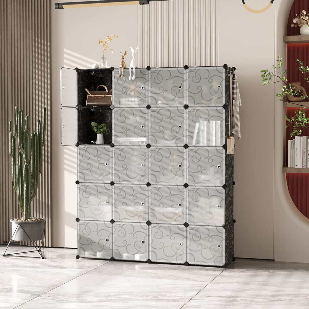 20-Cube Storage Organizer with Door Platic Closet Organizer Black