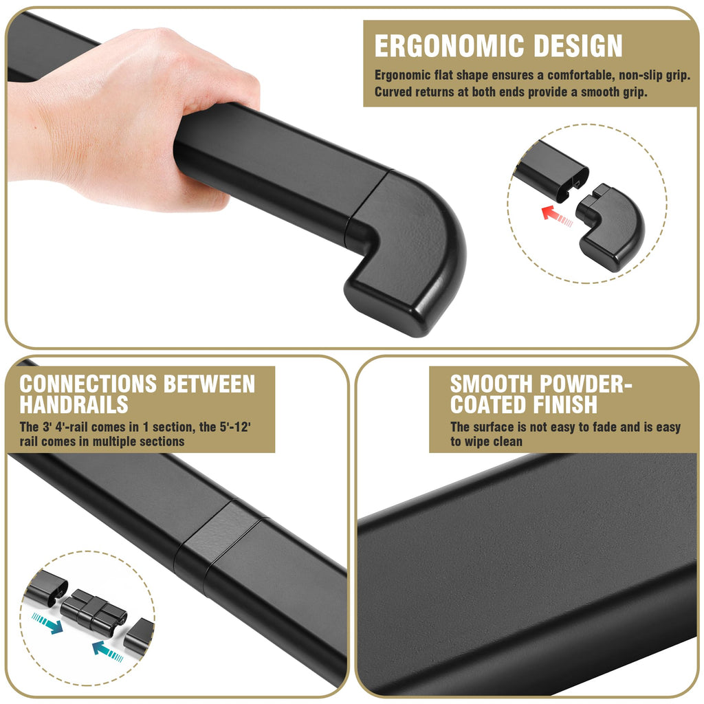 Pipe Stair Handrail Black Hand Rail for Indoor & Outdoor Steps Metal Handrail for Indoor Stairs Stair Railing with